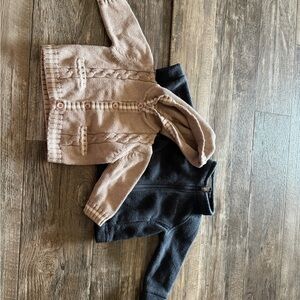 Kids Cable-Knit Hooded Cardigan and Fleece Pants Set - Pink & Black